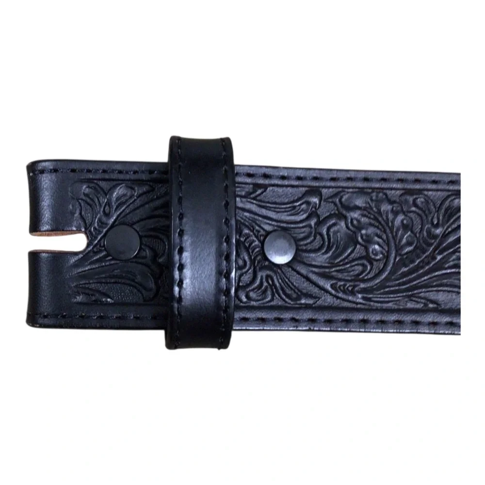 Justin Black Tooled Leather Men's Belt 44 Classic Western Style NO Buckle